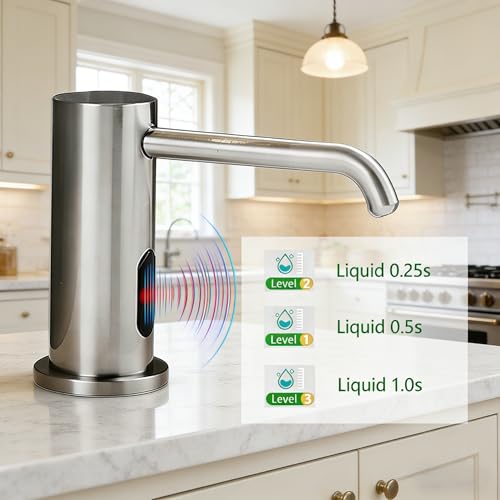 Touchless Automatic Soap Dispenser for Kitchen & Bathroom – Built-in Brushed Nickel Electric Liquid Soap Dispenser with 1000ml Large Capacity, Infrared Sensor, and Premium Brass Core (33.8oz)
