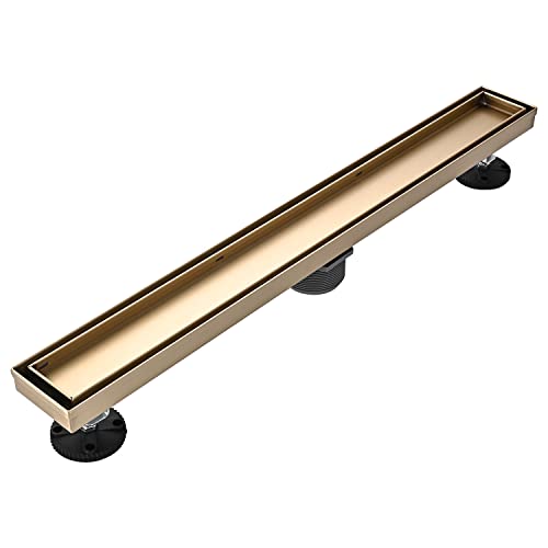 AVSIILE Linear Shower Floor Drain, Brushed Gold 24 Inch 304 Stainless Steel Bathroom Drains Kit, Rectangular Shower Trench Drain with Reversable Tile-in Pattern Drain Cover & Hair Catcher - color: Brushed Gold, size: 24 Inch