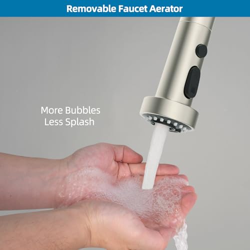 Universal Stainless Kitchen Faucet Head with 15 Adapter Kit, Brushed Nickel | NSF/ANSI/CAN 372 Certified, Compatible with American Standard/Kohler/Moen/Delta, 3 Function Pull Down Sink Faucet Spray Head - color: Brushed Nickel