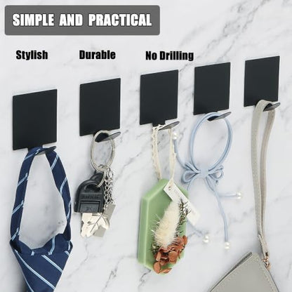 Alise 10 Pcs Self Adhesive Coat Hook Single Towel Clothes Hooks,Black | Key Hooks Utility Hooks for bathroom kitchen Wardrobe Window Glass Door Garage