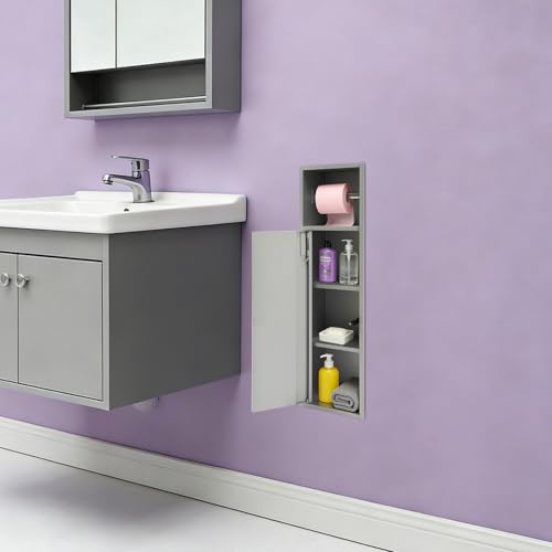 Recessed Toilet Paper Holder, 4 Tiers in Wall Toilet Paper Holder, 304 Stainless Steel Recessed Bathroom Cabinet Tissue Paper Storage Cabinet with Dispenser (Silver) - color: Silver