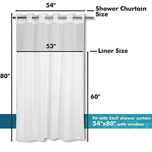 River Dream Fabric Snap in Shower Curtain Liner Replacement,White,53x60 | with Magnets,Detachable Liner,Quick Dry，Machine Washable，Fit for River Dream 54(W) x 80(H) with Window Shower Curtain - size: 53"W x 60"L (Pack of 1)
