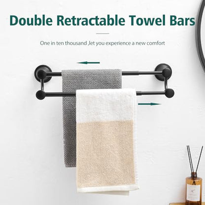 Hoimpro Double Towel Bar Towel Rack for Bathroom Holder Wall Mounted Black | Adjustable 16-26 In,Matte Black Wall Mounted, Stainless Steel, Rustproof, Towel Bar Rod Hanger Hardware Accessories Hotel - color: Black