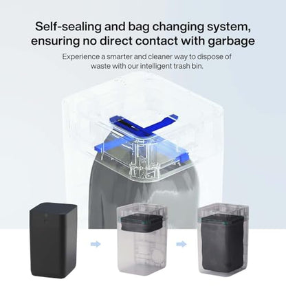 Airdeer Automatic Trash Can, 4 Gallon Self Sealing and Self-Changing Smart Trash Can Motion Sensor, Touchless Garbage can with lid for Kitchen Bathroom Bedroom, 6 Refill Rings(A1, Black)