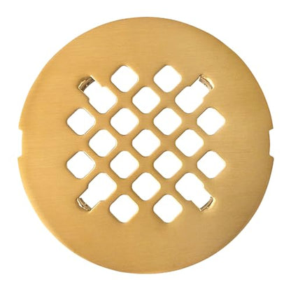 4 ¼” Brushed Gold Snap-in Shower Drain Cover - Gold Replacement - 4.25" OD Shower Drain Strainer - Easy Install - Premium Round Shower Drain Cover - Solid Brass Construction - color: Brushed Gold