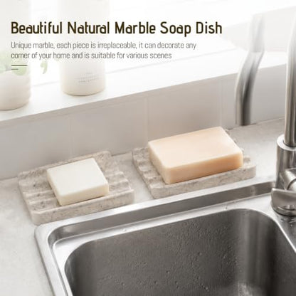 Karibiber Marble Soap Dish, Bar Soap Dish Shower, Grey Bathroom Soap Holder, Stone Sponge Holder for Kitchen Sink - color: Tundra Grey