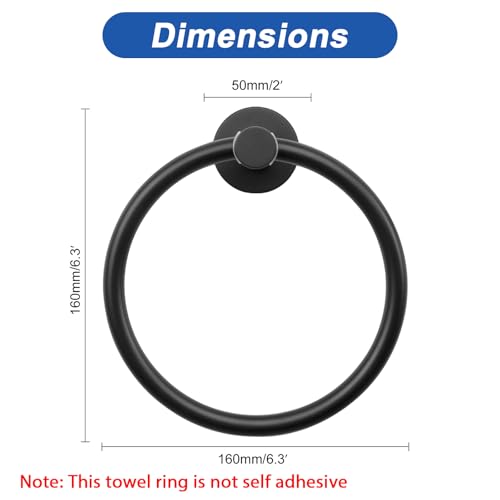 NearMoon Bath Towel Ring, Bathroom Hardware Accessories-Thicken Stainless Steel Hand Towel Holder for Bathroom, Modern Round Towel Hanger Wall Mounted (Matte Black, 1 Pack) - color: Matte Black