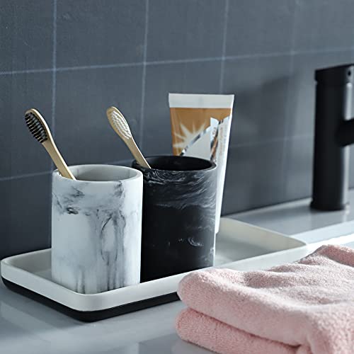 Toothbrush Holder for Bathroom Marble Look, Electric Toothbrush and Toothpaste Holder, Organizer Makeup Brush and Razor, Black Marble Look Toothbrush Cup - color: 3. Round Black Marble