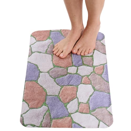 ENKOSI Non Slip Shower Mat – Bath Mat for Tub and Shower Floors – Anti Slip Bathtub Mat with Strong Suction Cup Grip – Unique Design Soft Bathroom Mat for Inside Baths and Showers (28x16 Stone Path) - color: Stone Path