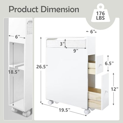 Jerry & Maggie Bathroom Storage Cabinet Movable freestanding Toilet Organizer with Multi Tier Shelves Drawers and Toilet Paper Rack Space Saver for Home Bathroom or Living Room Storage