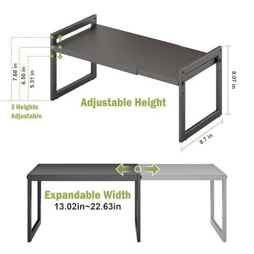DOLALIKE Expandable kitchen Countertop Organizer, Stackable Cabinet Shelf Organizers, Space Saving Spice Rack Pantry Storage for Bathroom Office (Black, 1 Pack) | Space Saving Metal Pantry Storage Racks for Kitchen Spice Rack Pans and Untensils Bathroom O