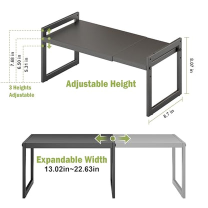DOLALIKE Expandable kitchen Countertop Organizer, Stackable Cabinet Shelf Organizers, Space Saving Spice Rack Pantry Storage for Bathroom Office (Black, 1 Pack) | Space Saving Metal Pantry Storage Racks for Kitchen Spice Rack Pans and Untensils Bathroom O