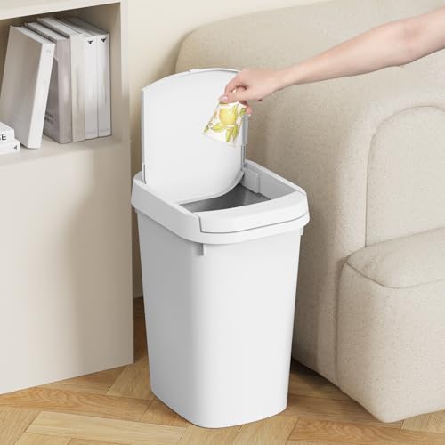 KSSKSS 3 Pack Bathroom Small Trash Can with Lid, 2.6 Gallon Slim Garbage Bin with Pop-Up Lid, 10L Plastic Wastebasket for Bedroom, Office, Kitchen, Toilet (White) - color: White-included Trash bags