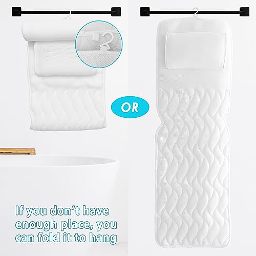 AEROiVi Full Body Bath Pillow with Lumbar Pillow Bathtub Cushion with 14 Suction Cups 3D Air Mesh Fit Any Tub Luxury Bathroom Accessories | Relaxing Soft Bathtub Cushion with laundry bag 3D Air Mesh Fit Any Tub Bathroom Accessories Washable Quick-Dry - si
