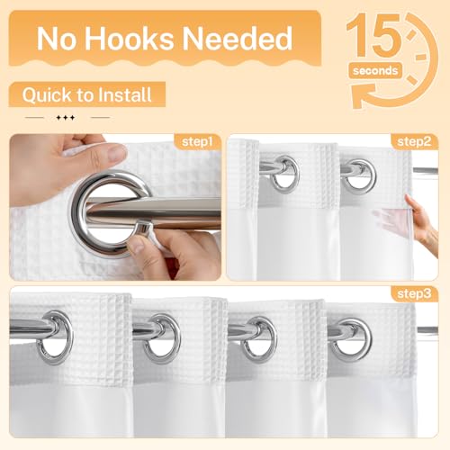 River Dream Cotton Blend Fabric Shower Curtain Set with Liner, White, 71x86 | Waffle Weave, No Hook Needed, with Snap in Replacement Liner, Top Sheer Window, Hotel Quality for Bathroom, Extra Long - color: White, size: 71"W x 86"L (Pack of 1)