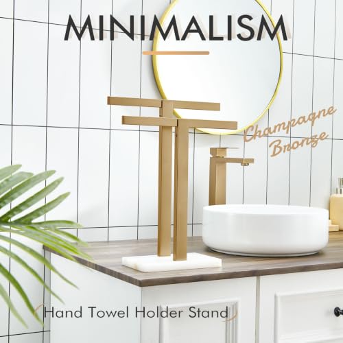 KOKOSIRI Hand Towel Bars Standing Towel Racks with Marble Base for Bathroom Kitchen Vanity Countertop, Champagne Bronze Stainless Steel 15.7'' Height THS0001-SM-CPG - color: Champagne Bronze, size: 2-Bar
