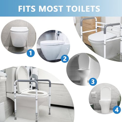Toilet Safety Rail for Seniors, Height & Width Adjustable Frame | 350 Lbs Capacity, Foldable Bathroom Toilet Handles for Elderly, Toilet Grab Bars for Handicap & Disabled, Fits Most Toilets