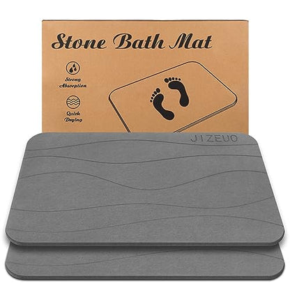 Stone Bath Mat, Diatomaceous Earth Shower Mat, Non-Slip Super Absorbent Quick Drying Bathroom Floor Mat，2 Pack, Grey - color: Gery