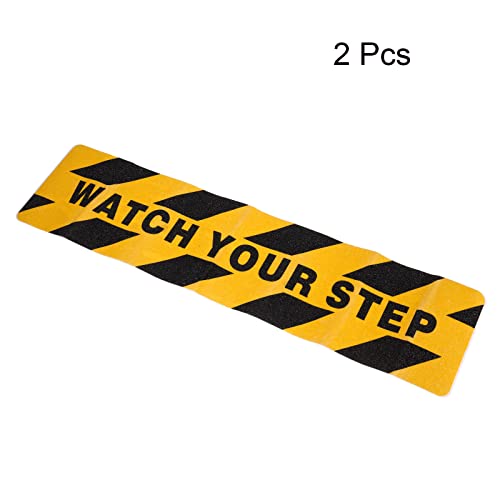 PATIKIL 6" x 24" Watch Your Step Warning Sticker, 2 Pack Adhesive Abrasive Non Slip Tape for Wet Surface Stair Floor Caution