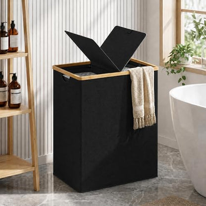 efluky Laundry Hamper with Lid, Double Laundry Basket with 2 Removable Bags, 2 Section Laundry Bin with Bamboo Handles for Bathroom, Bedroom & Laundry Room, 170L (44.9 Gallon) Black - color: Black, size: 170L Dual