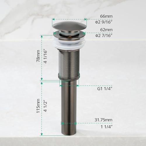 Pop-up Bathroom Sink Drain Stopper Without Overflow for Vessel Sink Lavotory Vanity, D01 (Grey) - color: Gray