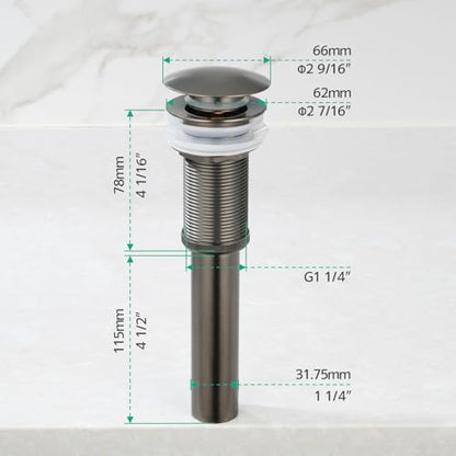 Pop-up Bathroom Sink Drain Stopper Without Overflow for Vessel Sink Lavotory Vanity, D01 (Grey) - color: Gray