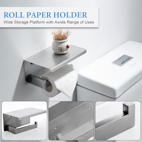 Brushed Nickel Bathroom Towel Bar Set Bathroom Accessories Hardware Set Including Double Towel Bar Towel Ring Coat Hook and Toilet Paper Holder with Shelf. Wall Mounted Stainless Steel - color: 6-piece Brushed