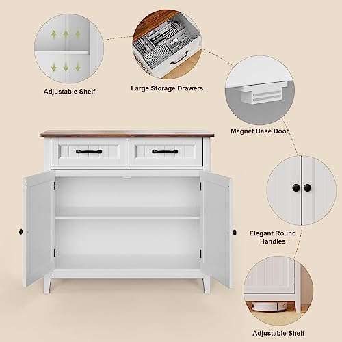 Gizoon Kitchen Sideboard Buffet Cabinet, 32'' H Large Kitchen Storage Island and Adjustable Shelf, Modern Coffee Bar Console Cabinet for Dining Room, Bathroom, Entryway, Retro | 32"H, Large Storage Island, Fits Dining Room/Bathroom/Entryway, Modern Consol