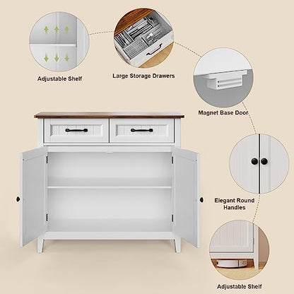 Gizoon Kitchen Sideboard Buffet Cabinet, 32'' H Large Kitchen Storage Island and Adjustable Shelf, Modern Coffee Bar Console Cabinet for Dining Room, Bathroom, Entryway, Retro | 32"H, Large Storage Island, Fits Dining Room/Bathroom/Entryway, Modern Consol