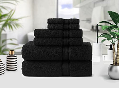COTTON CRAFT Ultra Soft 6 Piece Towel Set - 100% Cotton Towels - Black | Absorbent 580 GSM Quick Dry Everyday Premium Luxurious Bathroom Towels - 2 Large Bath Towels, 2 Hand Towels, 2 Washcloths - color: Black, size: 6 Piece Towel Set