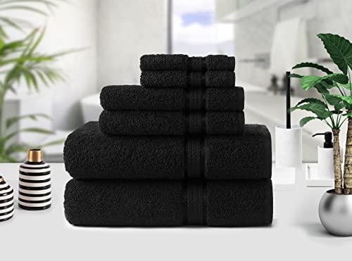 COTTON CRAFT Ultra Soft 6 Piece Towel Set - 100% Cotton Towels - Black | Absorbent 580 GSM Quick Dry Everyday Premium Luxurious Bathroom Towels - 2 Large Bath Towels, 2 Hand Towels, 2 Washcloths - color: Black