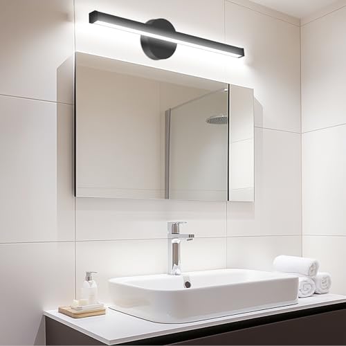 Energetic 5CCT Rotatable Vanity Lighting with Night Light, 15W Black Bathroom Wall Lamp Over Mirror, LED Vanity Make Up Lighting Bar, 23 Inch Modern Picture Light, 350° Adjustable Angle