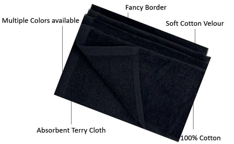 Fingertip Hand Towel | Absorbent |11x18 | Terry Velour Premium Washcloths, Bathroom use, 100% Cotton, Face, fingertip, Soft, Guest Towels (Pack of 4) (4, Black) - color: Black