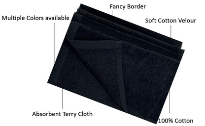 Fingertip Hand Towel | Absorbent |11x18 | Terry Velour Premium Washcloths, Bathroom use, 100% Cotton, Face, fingertip, Soft, Guest Towels (Pack of 4) (4, Black) - color: Black