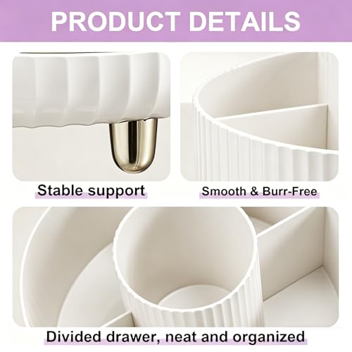 360 Rotating Makeup Brush Holder Organizer, 5-Slot Spinning Cosmetics Cup for Makeup Brushes, Nail Polish & Art Supply, Bathroom Vanity Desktop Organizer, White