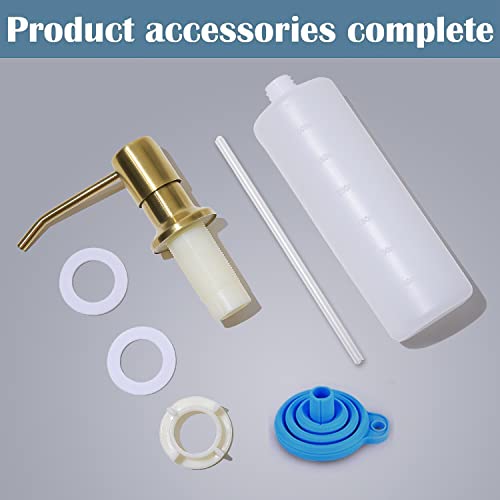 Soap Dispenser for Kitchen Sink (Gold),Built in Design Sink Soap Dispenser, Refill from The Top, Stainless Steel Kitchen Soap Pump with 10 fl.oz Bottle (300ml) - color: Gold, style: Antique