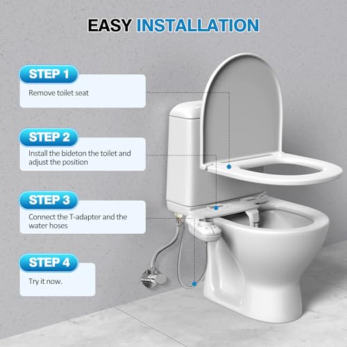Non-Electric Bidet Attachment, Self-Clean Dual Nozzles, Adjustable Pressure | Ultra Slim Intuitive One-Touch, Retractable Nozzle Structure, Cold Water Rear & Feminine Washing Modes, Stainless Steel Iniet