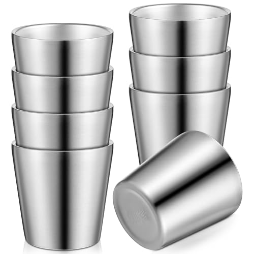 Mimorou 8 Pack Stainless Steel Insulated Cup 5.9 oz Metal Tumbler Double Wall Vacuum Water Glasses Camping Reusable Mugs BBQ Home Office Party Coffee(Silver) - color: Silver, size: 5.9 oz