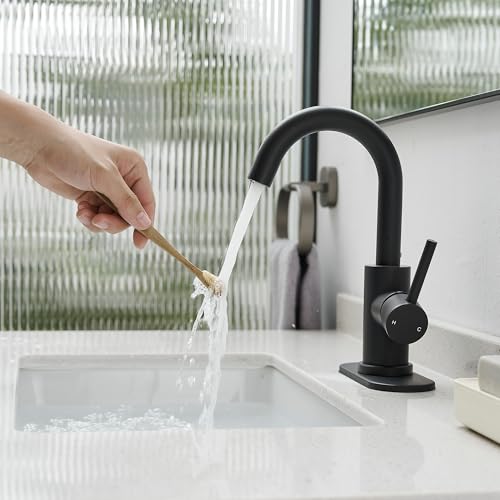 Black Bathroom Faucet 1 Hole,Wet Bar Sink Faucet with Pop-Up Drain,Stainless Steel Single Handle Small Kitchen Faucet with 4 in Deck Plate,360°Swivel Faucet for Farmhouse Vanity Sink Lavatory and RV - color: Black, style: Rotatable