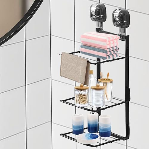 KINGFINGER 3 Tier Shower Caddy with Suction Cup,Large Hanging Caddy Organizer, No Drilling, Split Design for Easy Access