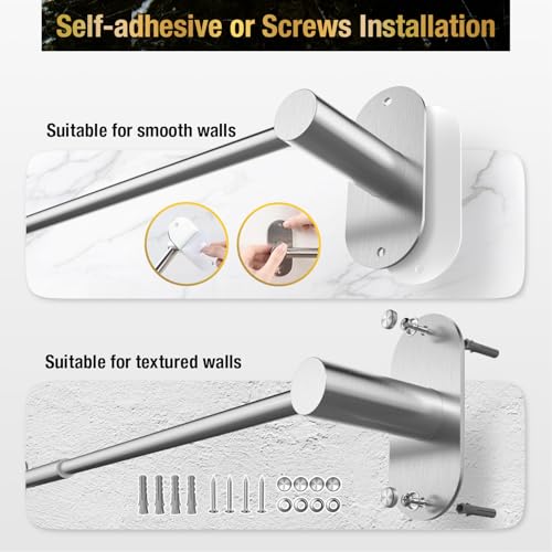 HITSLAM Self Adhesive and Screw Mounted Towel Bar, Adjustable 13.4-24 Inch Wall Mount Towel Holder, SUS304 Stainless Steel Bathroom Towel Rack, Brushed Nickel - color: Brushed Nickel