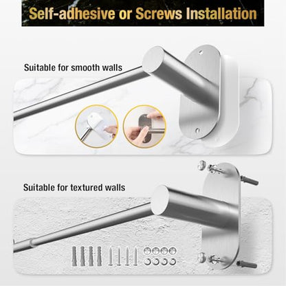 HITSLAM Self Adhesive and Screw Mounted Towel Bar, Adjustable 13.4-24 Inch Wall Mount Towel Holder, SUS304 Stainless Steel Bathroom Towel Rack, Brushed Nickel - color: Brushed Nickel