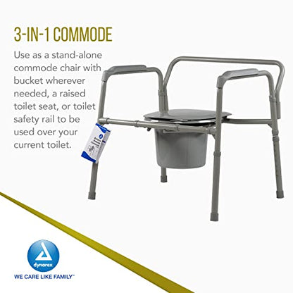 Dynarex Bariatric Folding Bedside Commode, 3 in 1 Portable Toilet Chair, Raised Toilet Seat and Toilet Safety Rail, 1 Commode - size: Bariatric