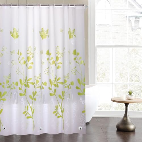 Plastic Shower Liner - Premium PEVA 4G Shower Curtain Liner with Rustproof Grommets and 3 Weighted Magnets, Waterproof Shower Curtains for Bathroom (Green Butterfly) - color: Green Butterfly, size: 71"W x 71"L (Pack of 1)