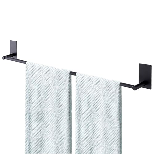 Adhesive Bath Towel Bar 24-inch Black, No Drill Stick On Towel Rack, Easy Install with Self-Adhesive, Premium SUS304 Stainless Steel (Black, 24) - color: Black, size: 24-Inch