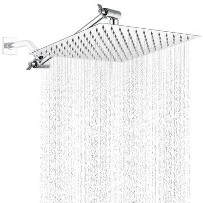 12 Inch Shower Head with Adjustable Extension Arm, Stainless Steel Rainfall Showerhead with Shower Arm Extender, Waterfall fixed Showerheads, Chrome