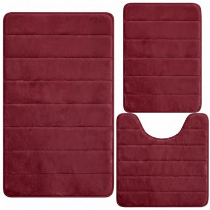 Bathroom Rugs Set 3 Piece, Memory Foam Bath Rugs, Non Slip Washable Bathroom Rug Set, Extra Soft Absorbent Bath Mats with U-Shaped Toilet Rug, Burgundy - color: Burgundy