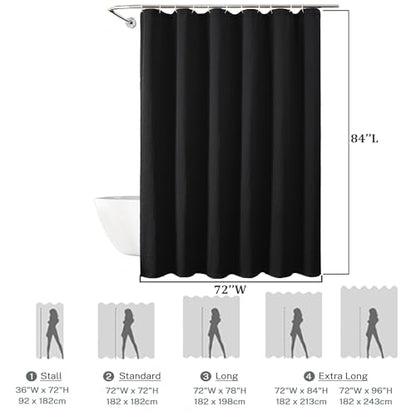 Aiyufeng Fabric Black Long Shower Curtain for Bathroom, 3D Textured Pattern Shower Curtain Hotel Spa Quality, Boho Bathroom Curtain Modern Style Soft Cloth Luxury, Machine Washable,72x84 Inches - color: Black, size: 72"W x 84"L (Pack of 1)