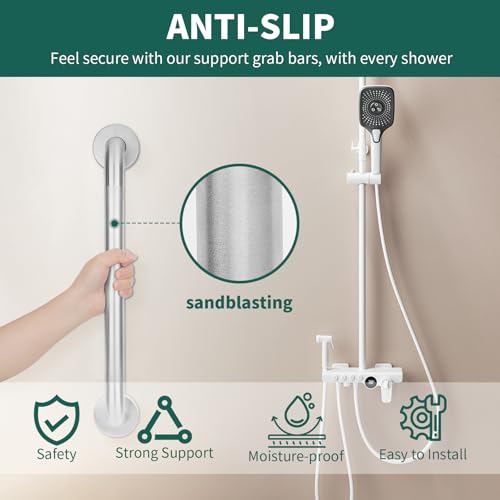 Shower Grab Bars for Seniors, Bathroom Safety Bar 12 Inch | 304 Stainless Steel Balance Handrail, ADA Compliant, Non-Slip Shower Handles for Elderly, Handicap, Children and Disabled - size: 12 Inch