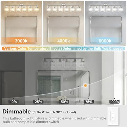 6 Light Bathroom Light Fixtures, Modern Crystal Vanity Lights over Mirror | Metal Frame, Bathroom Light with Square Crystal Shade, ETL Certified, E26 Ceramic Socket, Bulbs Not Included - color: Brushed Nickel, size: 6-Light